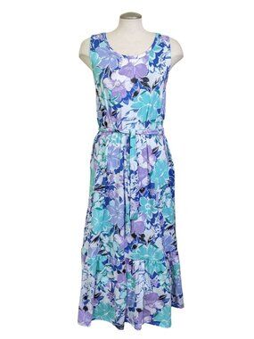 Cuddl Duds Maxi Dress Womens M Floral Purple Green Beach Vacation Summer Comfy